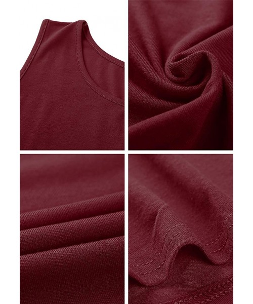 Cover-Ups Womens Sleeveless Summer Beach Dress T Shirt Simple Loose Sundress with Pockets Plus Size S-3XL - Wine Red - C3196I...