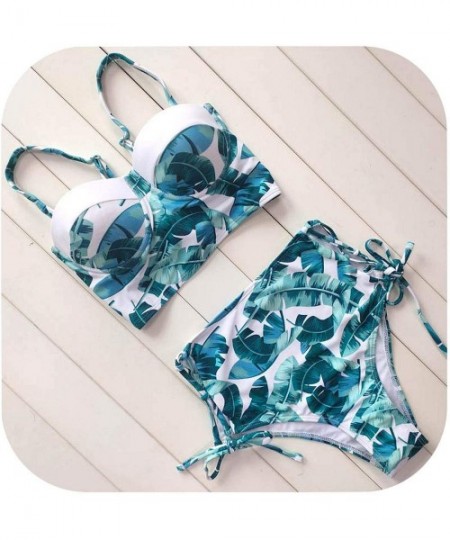 Sets Sexy Floral Print High Waist Swimsuit Bikini Push Up Swimwear Women Vintage Biquini Bathing Suit Maillot De Bain Green2 ...