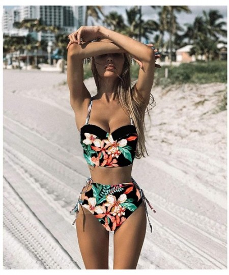 Sets Sexy Floral Print High Waist Swimsuit Bikini Push Up Swimwear Women Vintage Biquini Bathing Suit Maillot De Bain Green2 ...