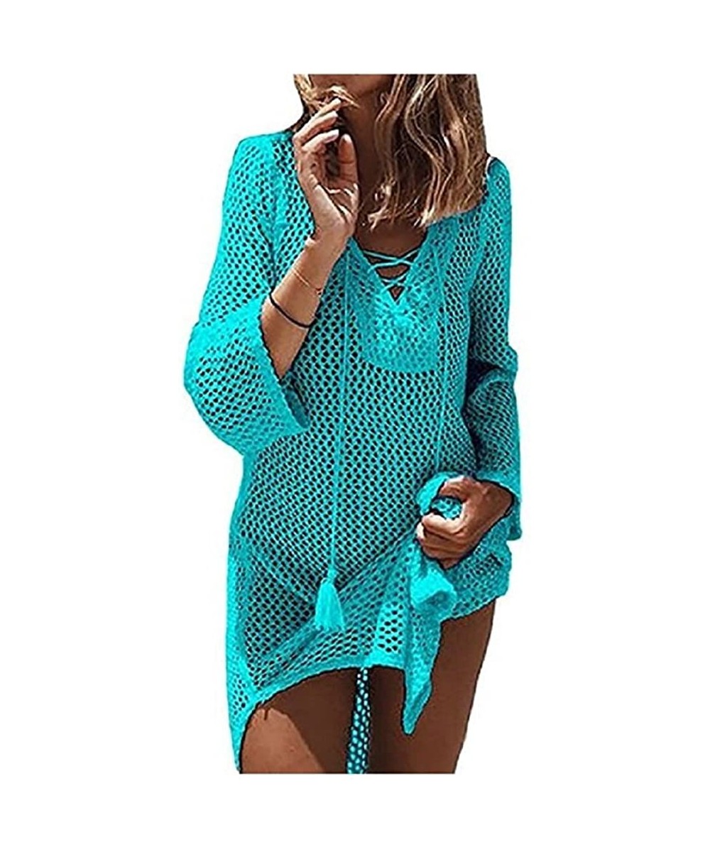 Cover-Ups Women's Bathing Suit Cover-ups Swimwear Crochet Tunic Bikini Cover Up Beach Swimsuit Dress - Green - C418QHUHSLL