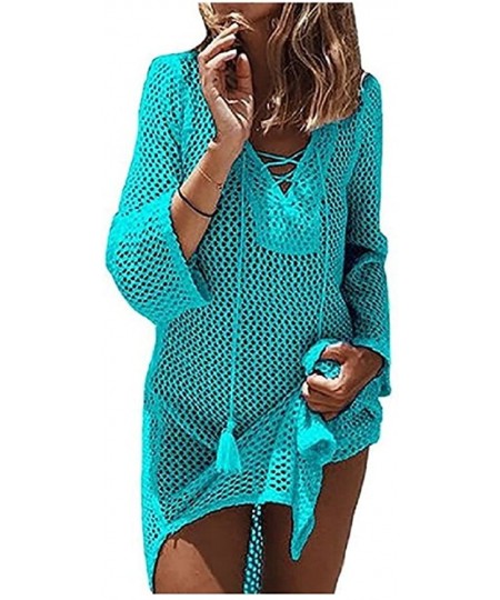 Cover-Ups Women's Bathing Suit Cover-ups Swimwear Crochet Tunic Bikini Cover Up Beach Swimsuit Dress - Green - C418QHUHSLL