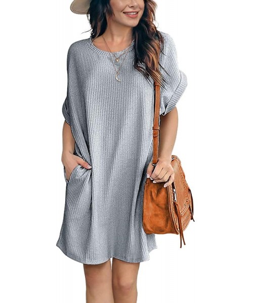 Cover-Ups Women Waffle Knit Tunic Dress Casual Summer Short Sleeve Loose Dresses Cover Up Beach Dresses with Pocket 13 Light ...