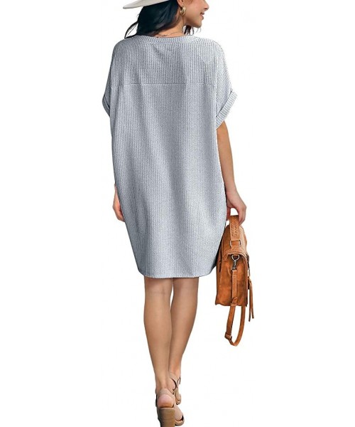 Cover-Ups Women Waffle Knit Tunic Dress Casual Summer Short Sleeve Loose Dresses Cover Up Beach Dresses with Pocket 13 Light ...