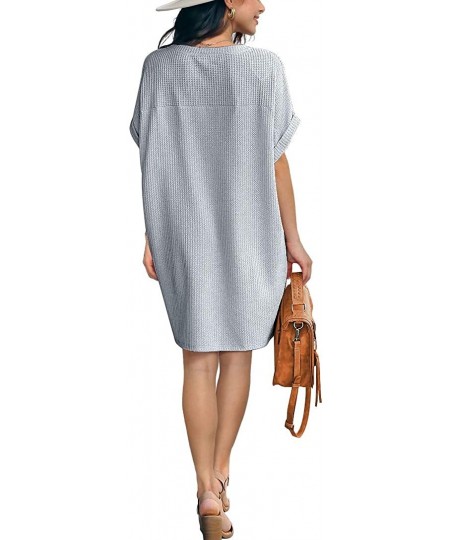 Cover-Ups Women Waffle Knit Tunic Dress Casual Summer Short Sleeve Loose Dresses Cover Up Beach Dresses with Pocket 13 Light ...