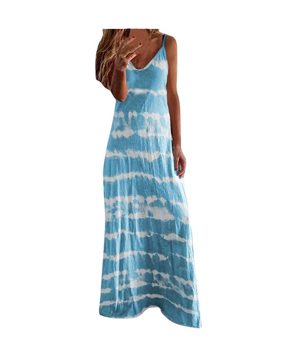 Cover-Ups Elegant Plus Size Maxi Dress for Women-Chaofanjiancai Lady Striped Long Boho Dress Casual Sleeveless Beach Summer S...