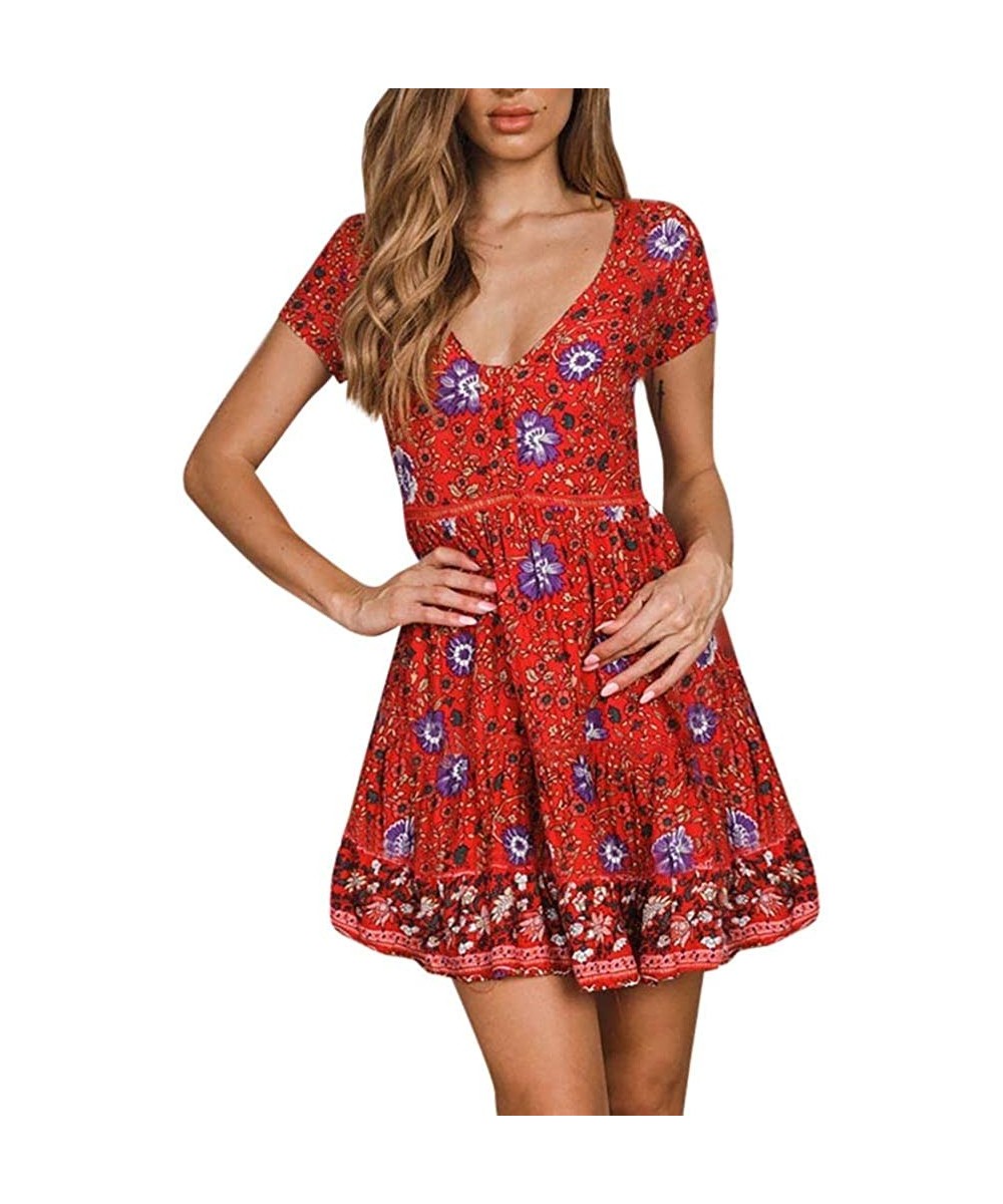 Cover-Ups Women Tunic Tops Dress Lady Outfit Evening Party Mini Dress - G-red - C3196U2LMYM