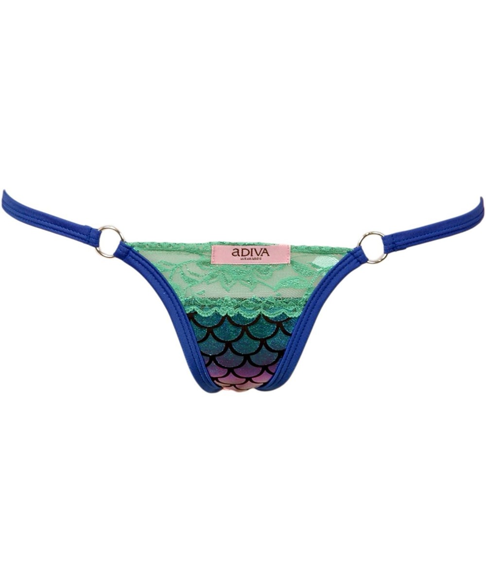 Tankinis Scale Lame w/Lace Top and O-Ring Accent Thong Panty - Blue - CB18G4K0NA8