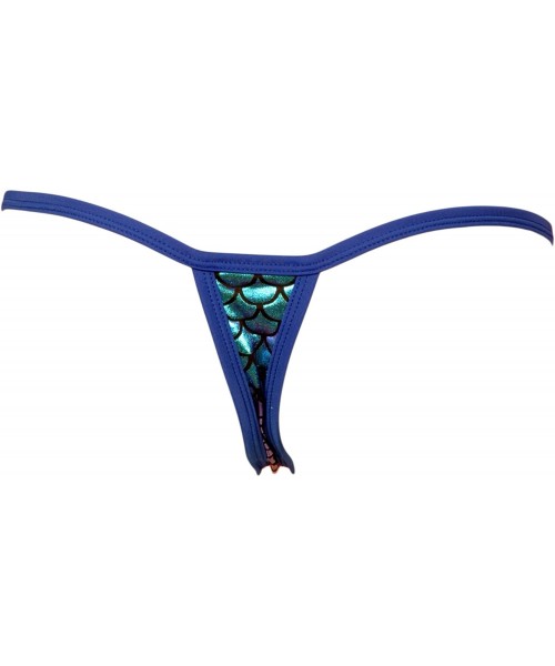 Tankinis Scale Lame w/Lace Top and O-Ring Accent Thong Panty - Blue - CB18G4K0NA8