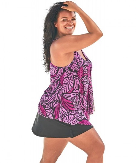 Tankinis Women's Plus Size Longer Length Mesh Tankini Top - Multi Tropical Floral (2270) - CO195STC5GQ