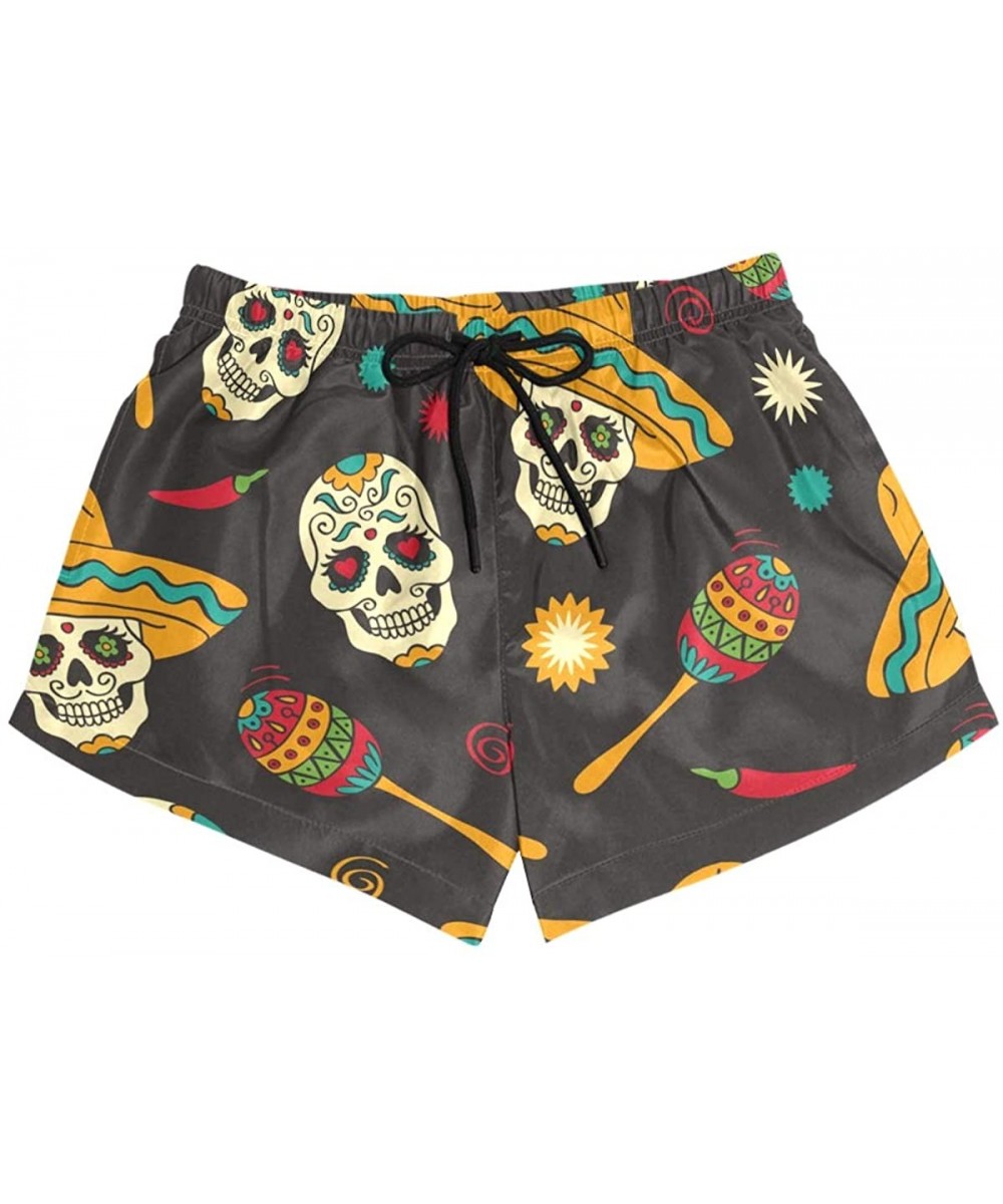 Board Shorts Women Swim Trunks Sugar Skull Design Quick Dry Surf Beach Board Shorts with Drawstring and Pockets S - C418W406UCR