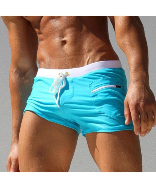 Briefs 2 PCS Men's Solid Color Swim Trunks Drawstring Pockets Slim Beach Shorts Swimwear Men's Swimwear Breathable Swimming S...