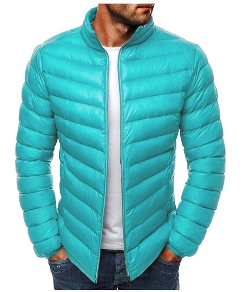 Racing Mens Winter Quilted Insulated Zipper Thickened Warm Down Jacket Puffer with Thermal Light Coat - Light Blue - CL193M3ZUXM