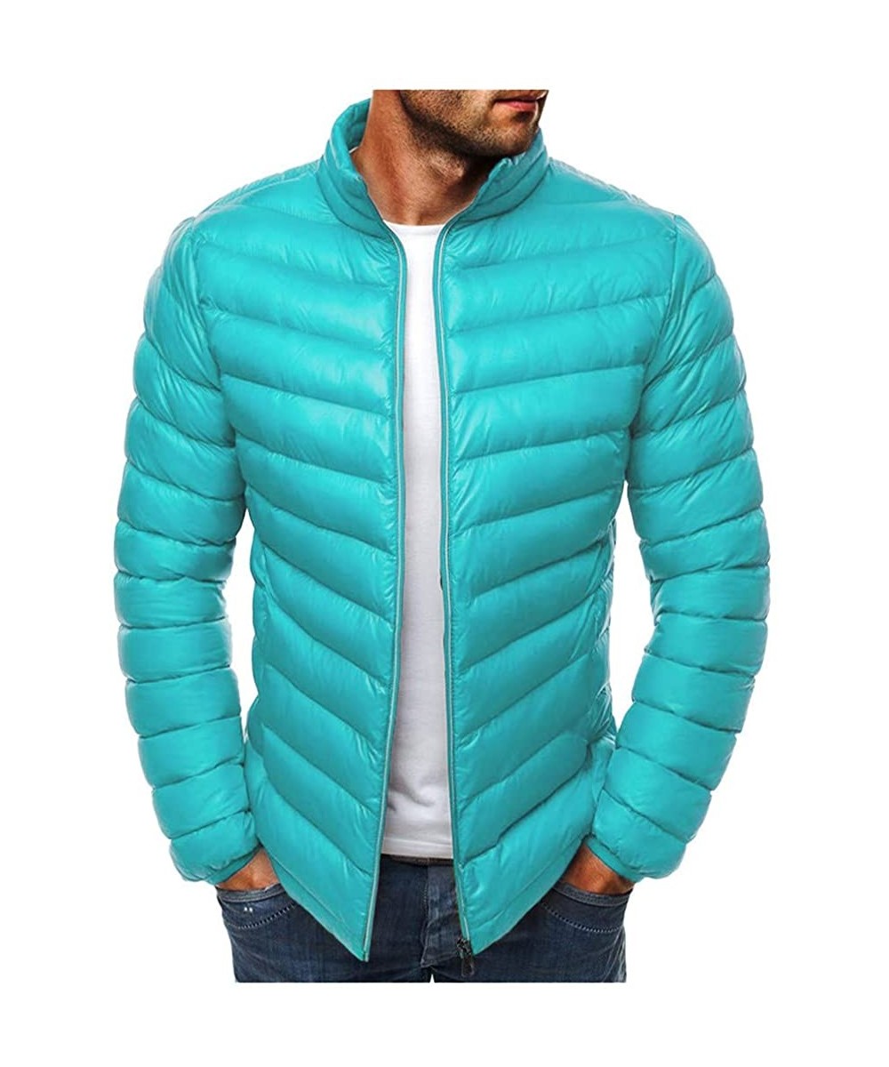 Racing Mens Winter Quilted Insulated Zipper Thickened Warm Down Jacket Puffer with Thermal Light Coat - Light Blue - CL193M3ZUXM