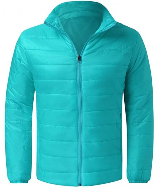 Racing Mens Winter Quilted Insulated Zipper Thickened Warm Down Jacket Puffer with Thermal Light Coat - Light Blue - CL193M3ZUXM