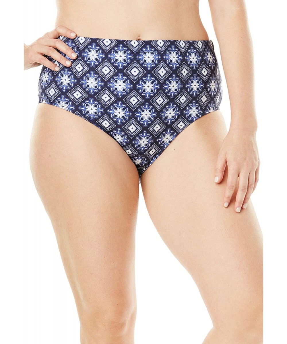 Bottoms Women's Plus Size Classic Swim Brief with Tummy Control - Navy White Geo (1167) - CB195S0IZ8E