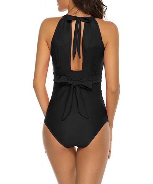 One-Pieces Womens One Piece Swimsuits for Women High Neck Mesh V NeckTummy Control Monokini Bathing Suit - Black - CQ19D3LYZ8Z