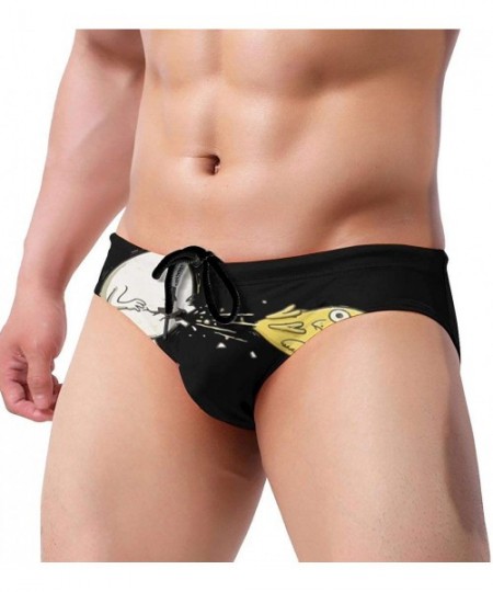 Briefs Mens Adjustable Drawstrings Swim Beach Briefs Swimsuit - Funny Egg Print Black - CB1976ADRGX