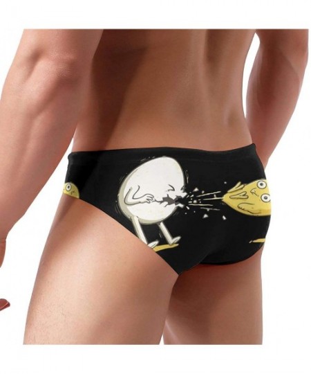 Briefs Mens Adjustable Drawstrings Swim Beach Briefs Swimsuit - Funny Egg Print Black - CB1976ADRGX