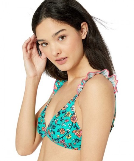 Tops Women's Bikini Swim Top with Ruffles on Shoulder - Floral Print - C818KHGSL8E