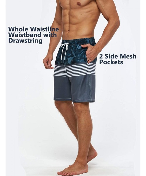 Board Shorts Mens Swim Trunks Quick Dry Beach Swimwear with Mesh Lining - Striped_grey/White/Floral - C819C49M6UT