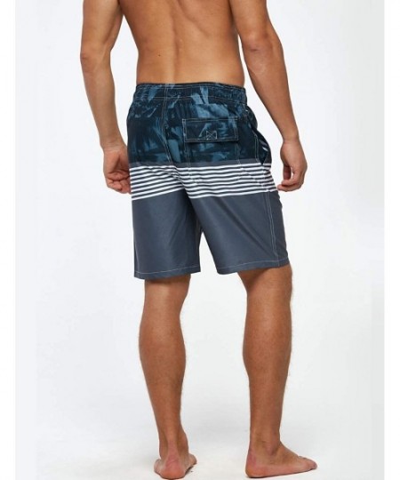 Board Shorts Mens Swim Trunks Quick Dry Beach Swimwear with Mesh Lining - Striped_grey/White/Floral - C819C49M6UT