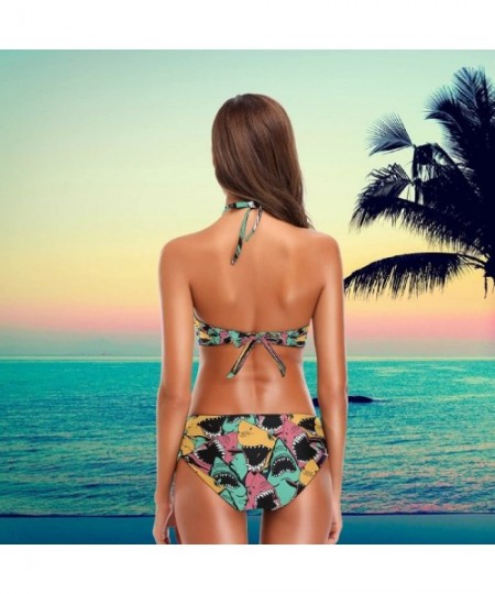 Sets Women's Chic Summer Hot 2 Piece Halter Neack High Waist Padded Sexy Swimsuit - Colors Sharks - CQ18G8A3WDI