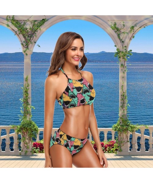 Sets Women's Chic Summer Hot 2 Piece Halter Neack High Waist Padded Sexy Swimsuit - Colors Sharks - CQ18G8A3WDI