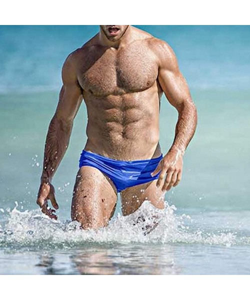 Trunks Fashion Trunks Men Breathable Beach Solid Color Running Swimming Underwear Pants - Blue - CC18QELGNCE