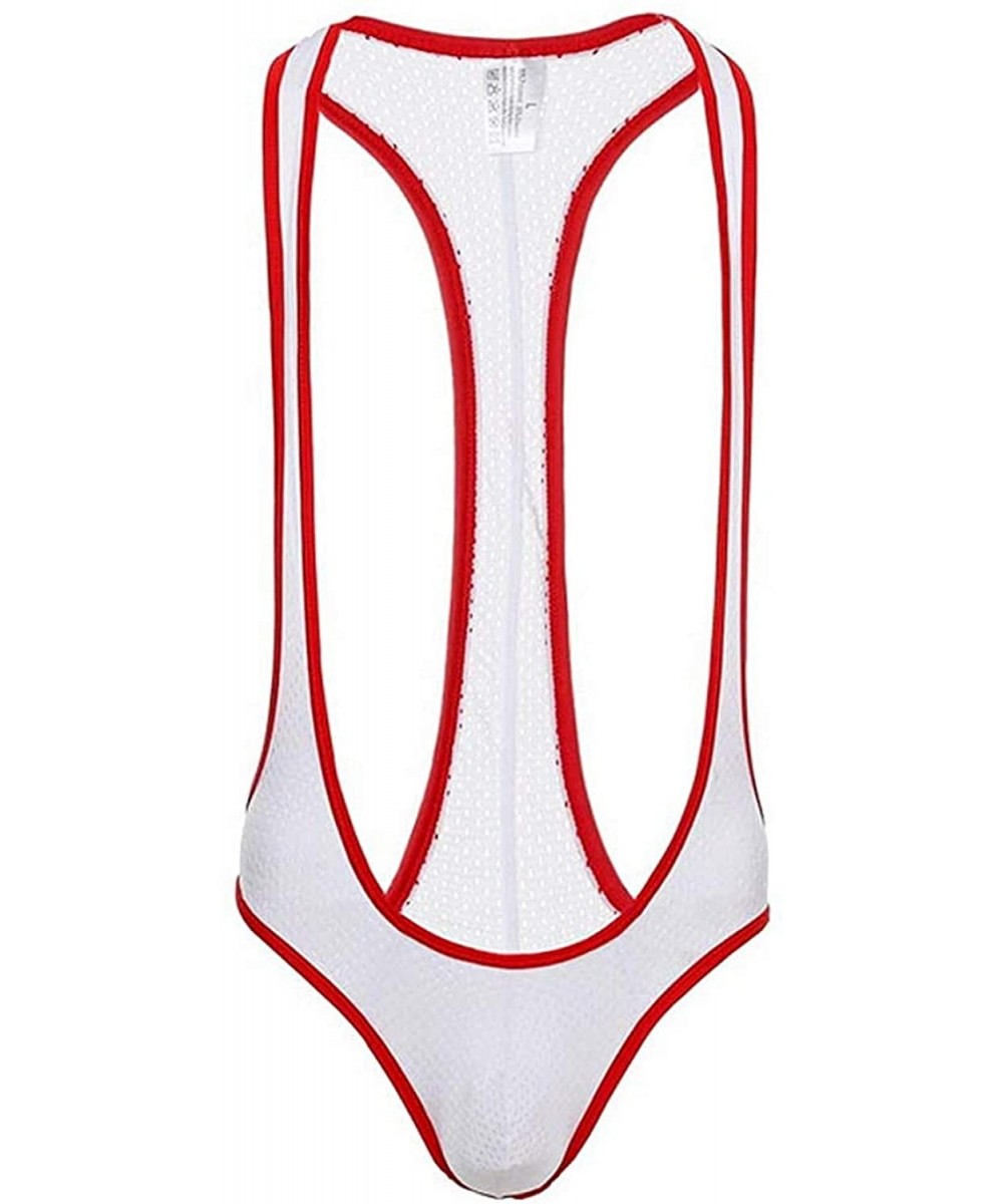 Briefs Men's Sexy Nylon Jockstrap Leotard Underwear Jumpsuits Wrestling Singlet Bodysuit - White - CG18TKSMAAN