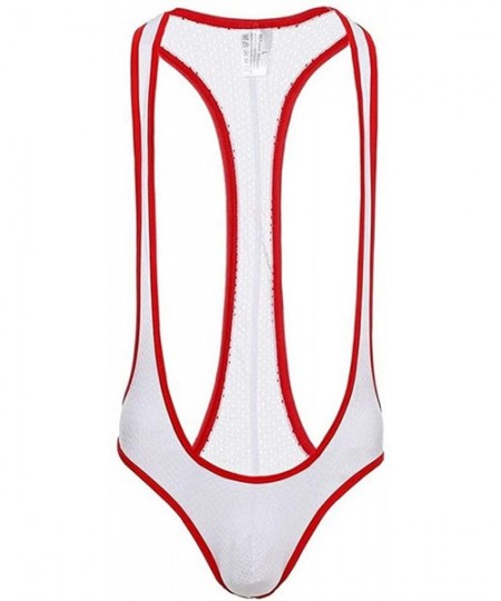 Briefs Men's Sexy Nylon Jockstrap Leotard Underwear Jumpsuits Wrestling Singlet Bodysuit - White - CG18TKSMAAN