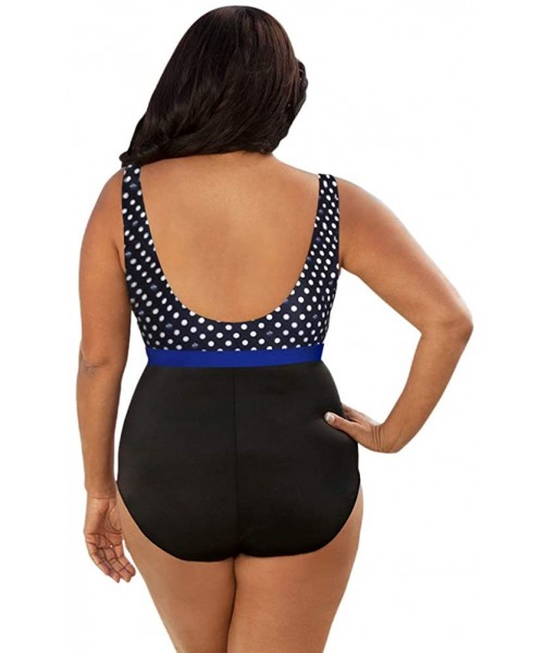 One-Pieces Chlorine Resistant Swimmer Dot Blue and Black Plus Size Print Block High Neck One Piece Swimsuit Size 26W - CJ18A4...