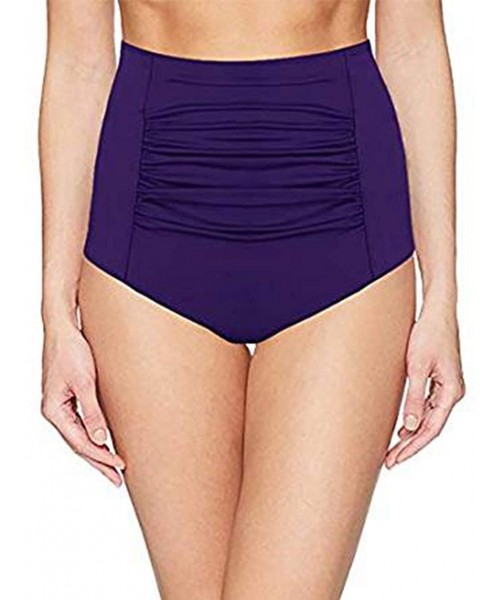 Bottoms Women's High Waisted Bikini Bottom Tummy Control Ruched Tankini Swimsuit Briefs - Purple - CB18NOMOSZZ