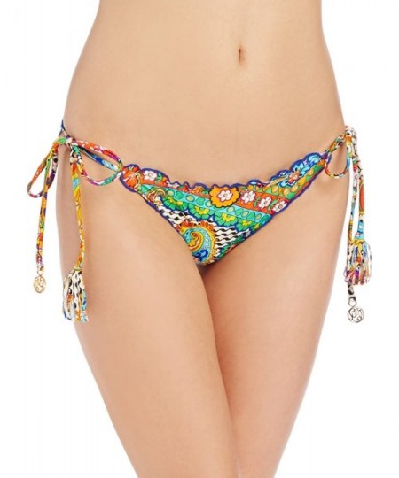 Bottoms Women's Samba Caracol Tassels Wavy Brazilian Tie-Side Ruched Bikini Bottom - Multi - CC11HH8UP0Z