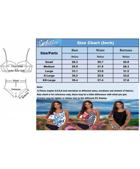 Tankinis Womens Swimsuits Blouson Printed Tankini Top with Bikini Bottom Two Piece Bathing Suits - Blue - CK195KD7TLS