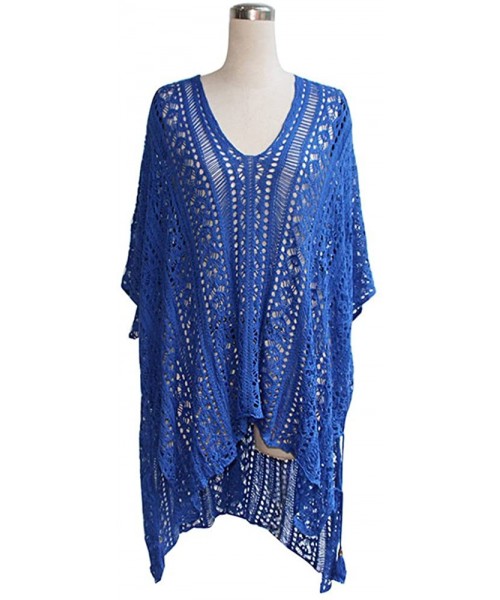 Cover-Ups Women's Bathing Suit Tunic Cover Up Beach Bikini Swimsuit Crochet Dress - Blue - CH18C7T62SW