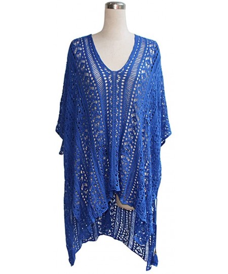 Cover-Ups Women's Bathing Suit Tunic Cover Up Beach Bikini Swimsuit Crochet Dress - Blue - CH18C7T62SW