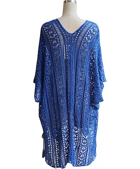 Cover-Ups Women's Bathing Suit Tunic Cover Up Beach Bikini Swimsuit Crochet Dress - Blue - CH18C7T62SW