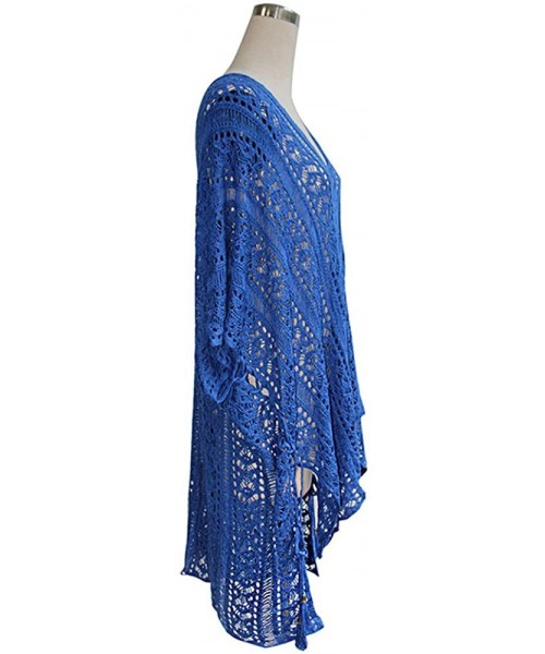 Cover-Ups Women's Bathing Suit Tunic Cover Up Beach Bikini Swimsuit Crochet Dress - Blue - CH18C7T62SW