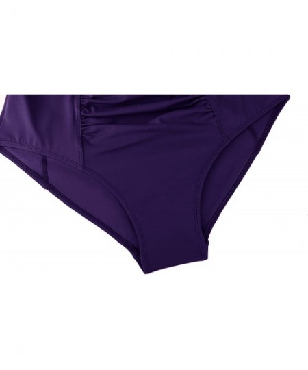 Bottoms Women's High Waisted Bikini Bottom Tummy Control Ruched Tankini Swimsuit Briefs - Purple - CB18NOMOSZZ