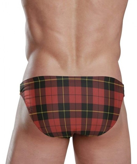 Briefs Men Swimwear Swim Bikini Briefs Barbados Flag Swimsuits Board Surf Shorts Trunks - Wallace Clan Red Tartan - CK18SUMTD6C