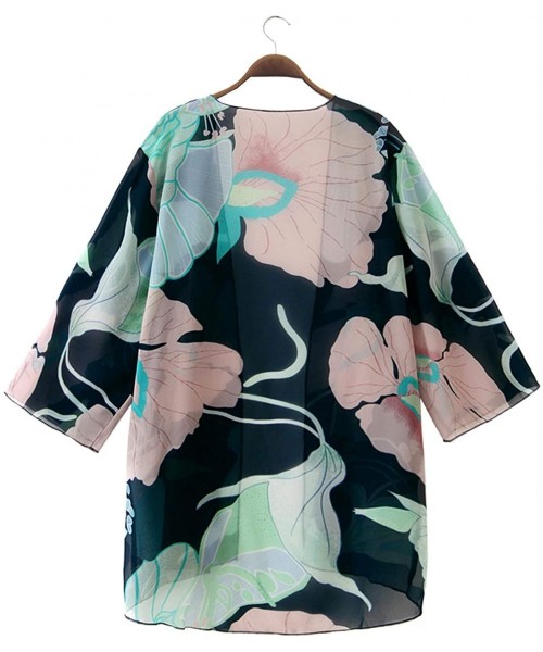 Cover-Ups Women Casual Floral Chiffon Kimono Cover Up Beach Wear Blouse Top - Lotus Leaf - C3194GMXQIT