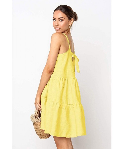 Cover-Ups Spaghetti Strap Dress for Women Pleated Swing Dress Backless Casual Mini Dress - By-baby Yellow - C619083W75M