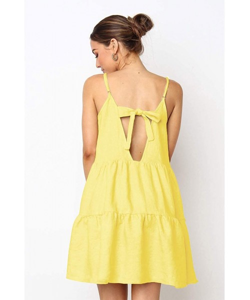 Cover-Ups Spaghetti Strap Dress for Women Pleated Swing Dress Backless Casual Mini Dress - By-baby Yellow - C619083W75M