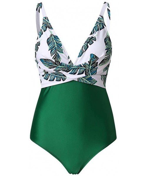 Racing Women's Monokini Front Cross One Piece Swimsuits Slim fit Tummy Control Swimwear - Green - C21966K57S6