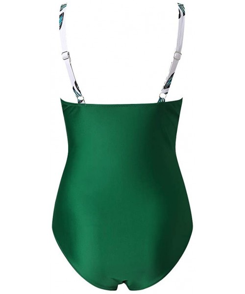 Racing Women's Monokini Front Cross One Piece Swimsuits Slim fit Tummy Control Swimwear - Green - C21966K57S6