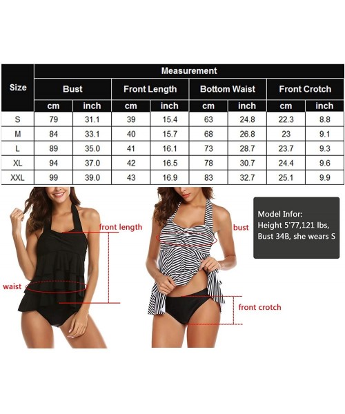 Sets Women's Halter Swimsuit Striped Ruffles Two Piece Tankini with Briefs - Halter Style-black Stripe - CB189XN8G9S