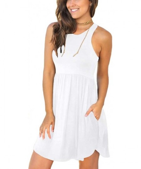 Cover-Ups Women's Summer Casual T Shirt Sundress Swimsuit Cover Ups with Pockets - White - CH18R7ZLTWN