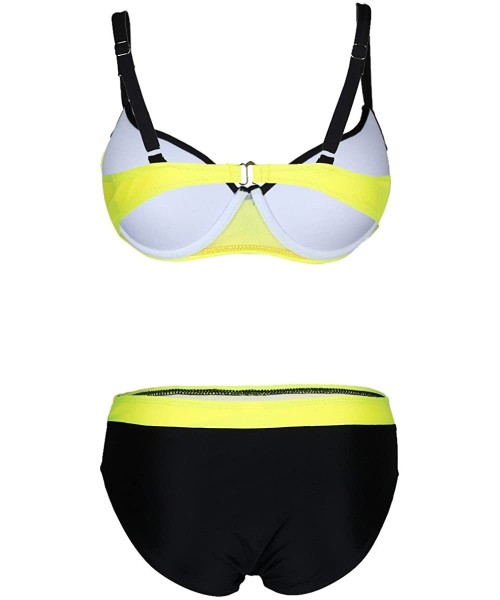 Sets Women's Two Pieces Bathing Suit Padded Push Up Swimsuit Colorblock Bikini Set - Yellow - CM18CG5R70X