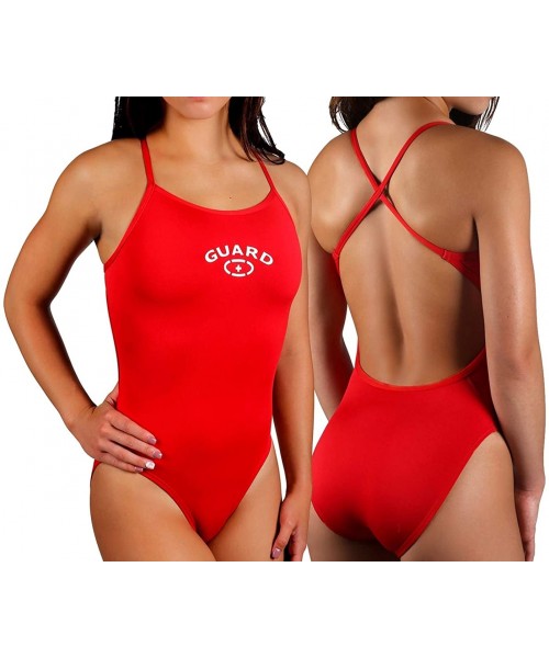 Racing Women's Guard Cross Back Swimsuit - Red - C011LDZ38Q1