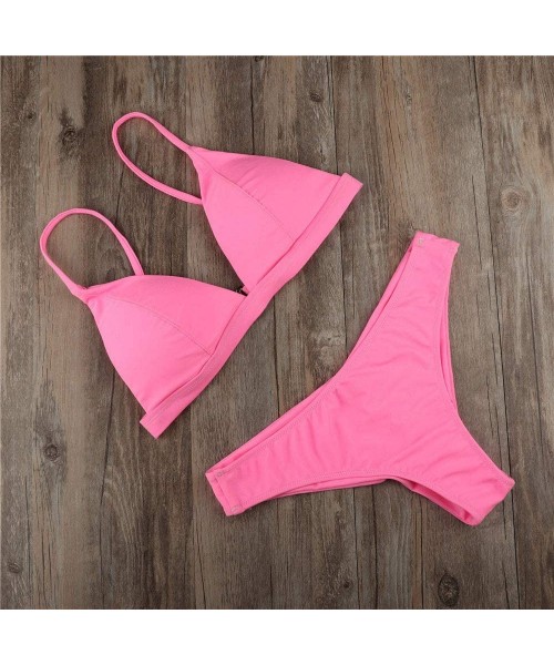 Bottoms Women Stripe Printing Padded Push up 2 Piece Bikini Sets Swimsuits - Pink - CM196DGMZ5R